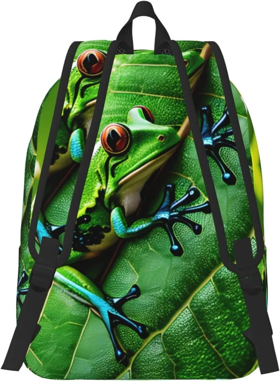 Frog Leaves Print Laptop Backpack For Women Travel Canvas Bookbag For Men Outdoor Fashion Casual Daypack, Medium, SB-122
