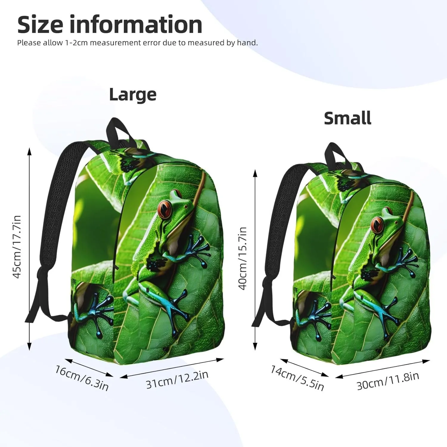 Frog Leaves Print Laptop Backpack For Women Travel Canvas Bookbag For Men Outdoor Fashion Casual Daypack, Medium, SB-122