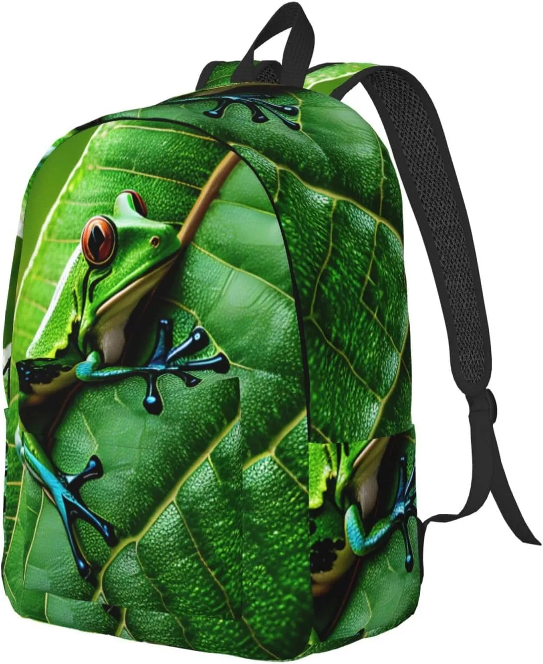 Frog Leaves Print Laptop Backpack For Women Travel Canvas Bookbag For Men Outdoor Fashion Casual Daypack, Medium, SB-122
