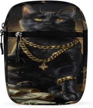 Funny Black Lucky Cat Money Dollar Sling Backpack Crossbody Waist Pack Chest Bag Fanny Pack Chest Daypack for Travel Sports Hiking