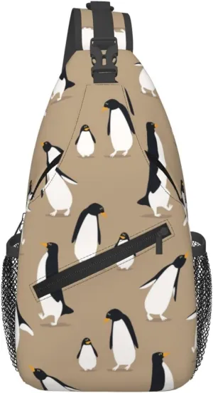 Funny Penguin Action Sling Bag for Men Women Lightweight Shoulder Chest Bags Multipurpose Sling Backpack Adjustable Casual Crossbody Backpack for Outdoor Travel Cycling Gym Hiking Daypack