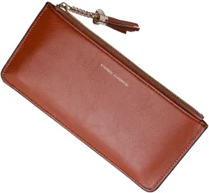 FuSi Bright Sweet Pu Purse Ultra-Thin Long Wallet Handbag for Daily Life (Brown) FSUS0074 Mini Wallet