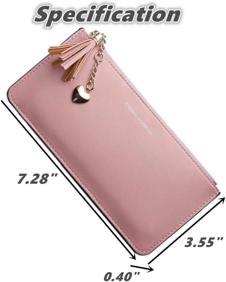 FuSi Bright Sweet Pu Purse Ultra-Thin Long Wallet Handbag for Daily Life (Brown) FSUS0074 Mini Wallet