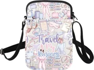 FUSTMW Travel Crossbody Bag Travel is My Business Gifts for Trip Lover Travelers Merchandise Cross Body Purse
