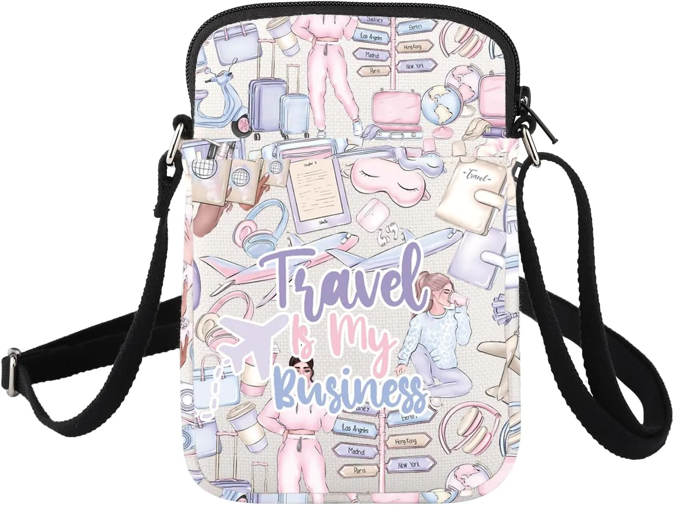 FUSTMW Travel Crossbody Bag Travel is My Business Gifts for Trip Lover Travelers Merchandise Cross Body Purse