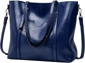 FZVYD Small Tote,Leather Tote Bag Handbag Shopper Purse Shoulder Bag for Women Office Laptop Bag Simple Vintage Retro Handbag Purse a-Blue