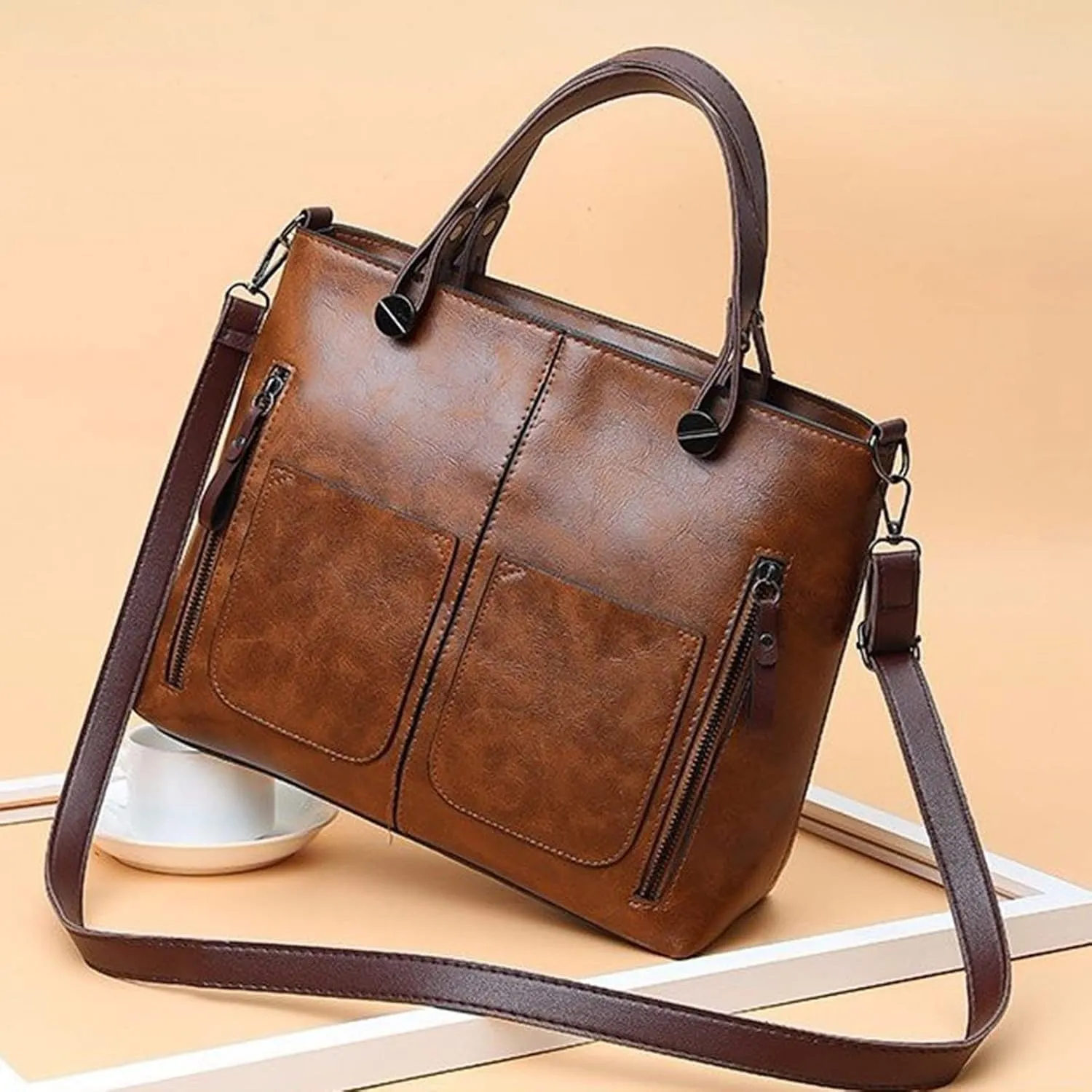 FZVYD Women Crossbody Bags,Purses Tote Bag for Women Handbags Large Shoulder Bag Leather Work Bags with Multi-Pockets Designer Hobo Satchel 2024 Brown-2