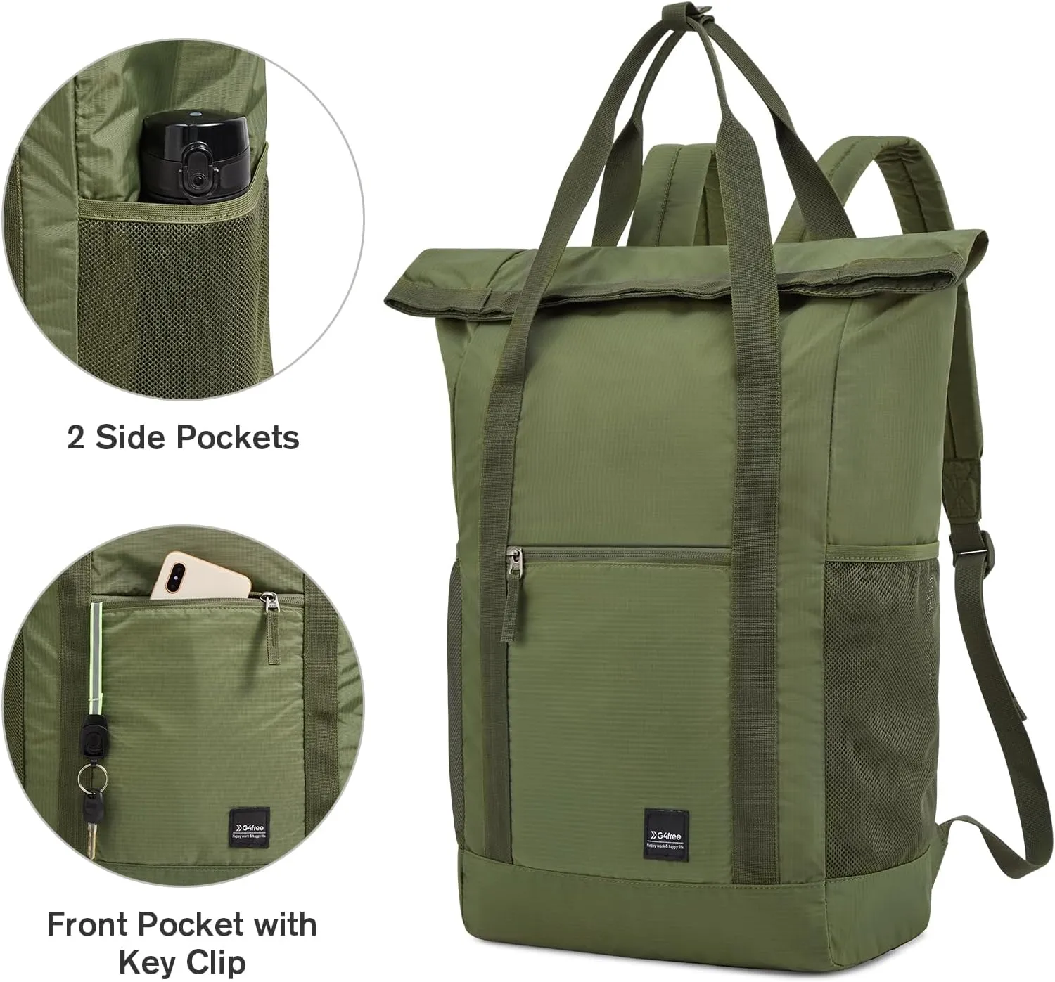 G4Free 40L Packable Backpack Waterproof Tote Bag Convertible Large Lightweight Hiking Backpack Travel Casual Daypack for Maen Women(Army Green)