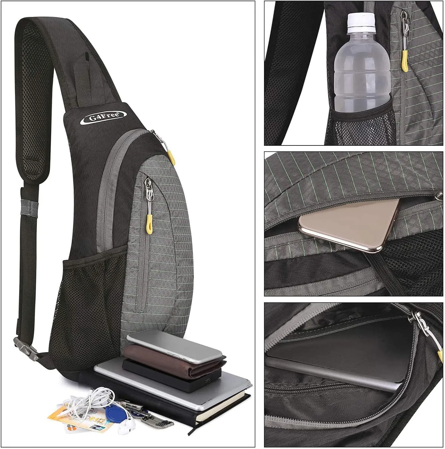 G4Free Sling Bags Men and Women Shoulder Backpack Small Crossbody Chest Sling Backpack (Black-grey)