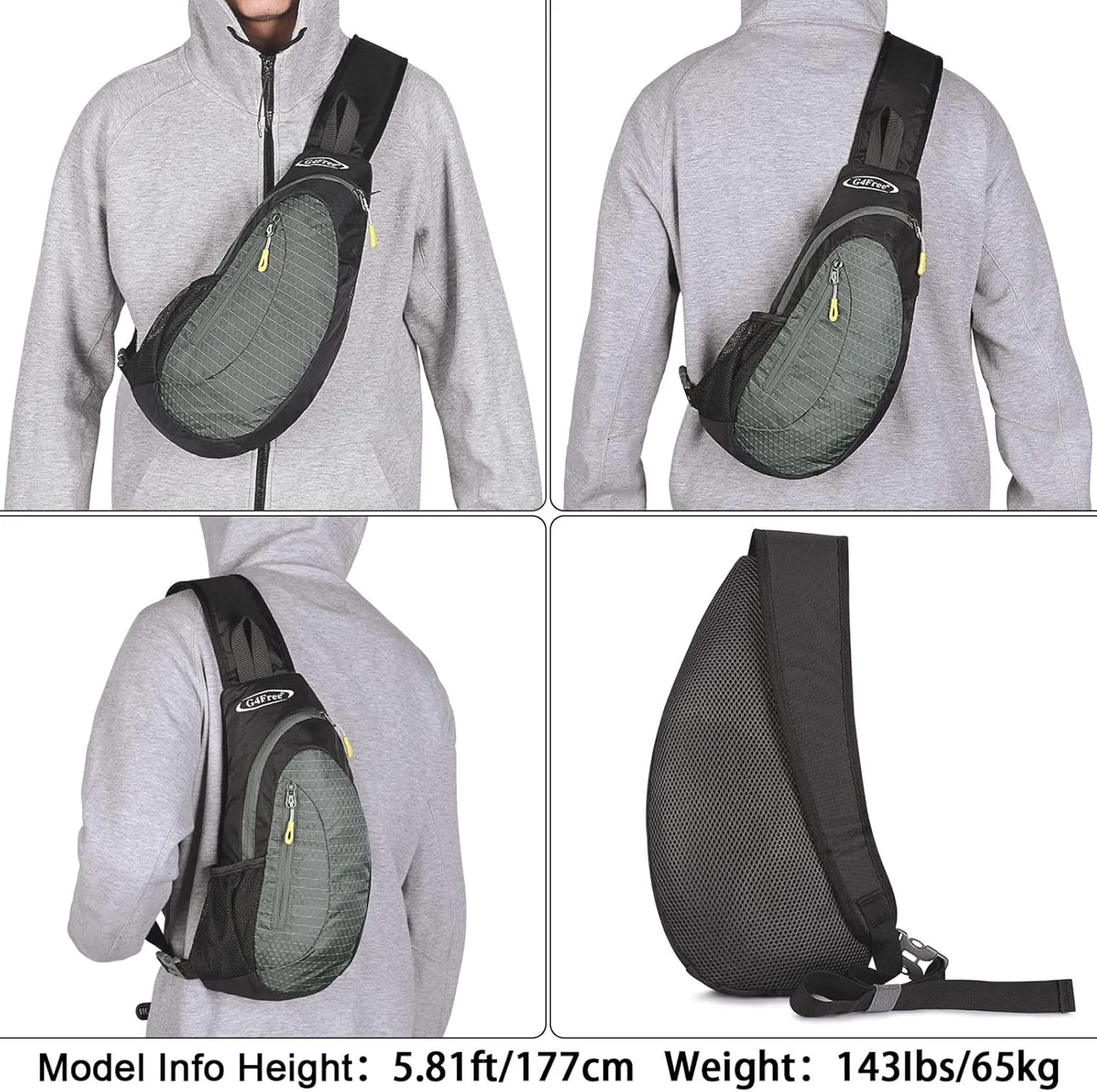 G4Free Sling Bags Men and Women Shoulder Backpack Small Crossbody Chest Sling Backpack (Black-grey)