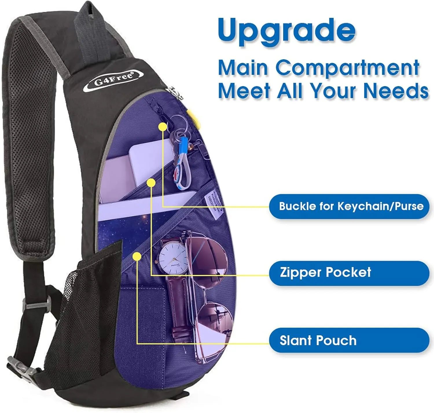 G4Free Sling Bags Men and Women Shoulder Backpack Small Crossbody Chest Sling Backpack (Black-grey)