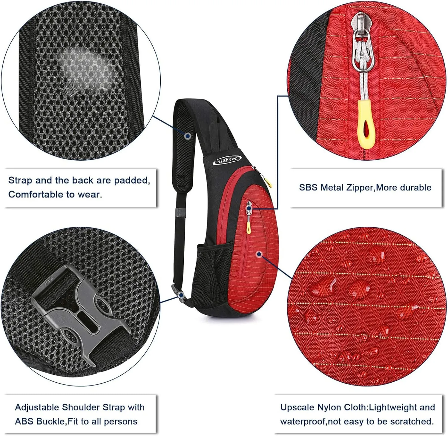 G4Free Sling Bags Men and Women Shoulder Backpack Small Crossbody Chest Sling Backpack (Black-red)