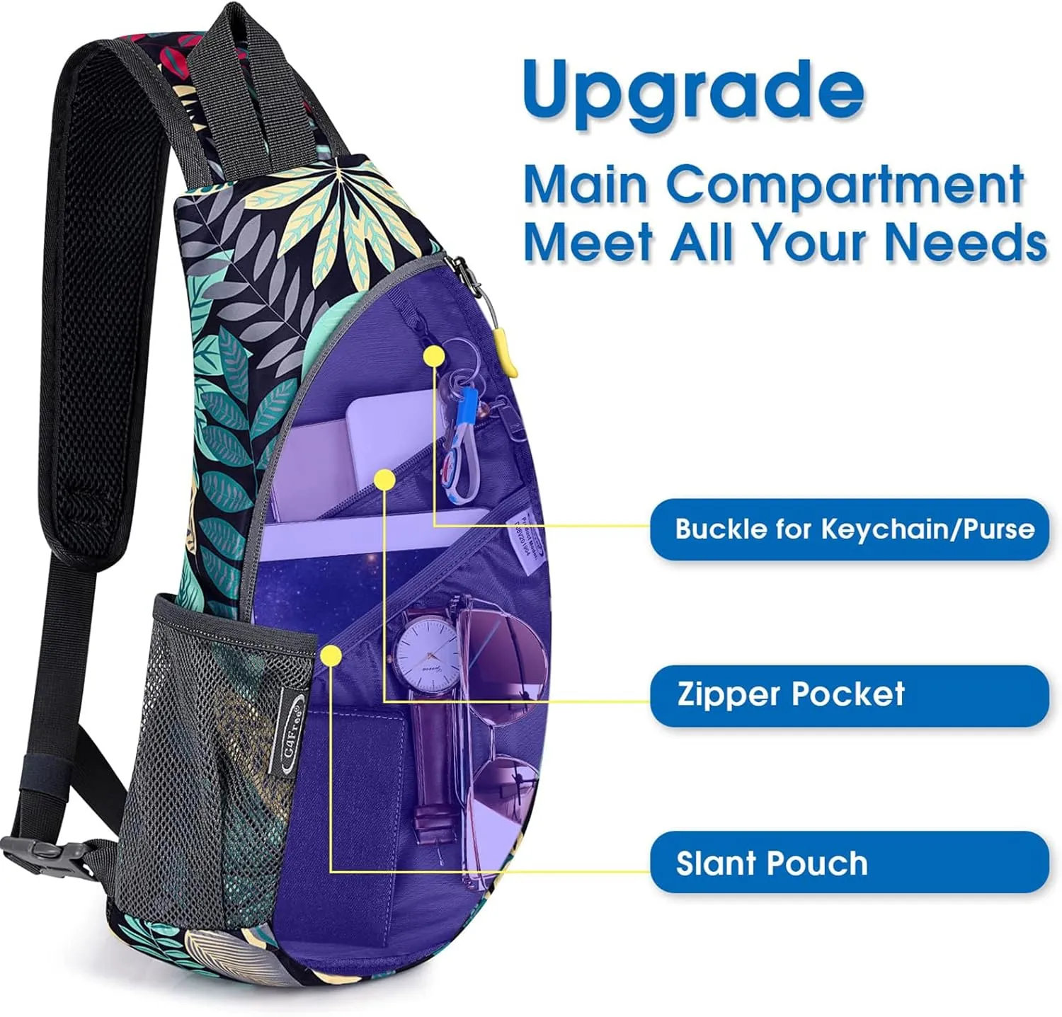 G4Free Sling Bags Men and Women Shoulder Backpack Small Crossbody Chest Sling Backpack (Blue Leaf)