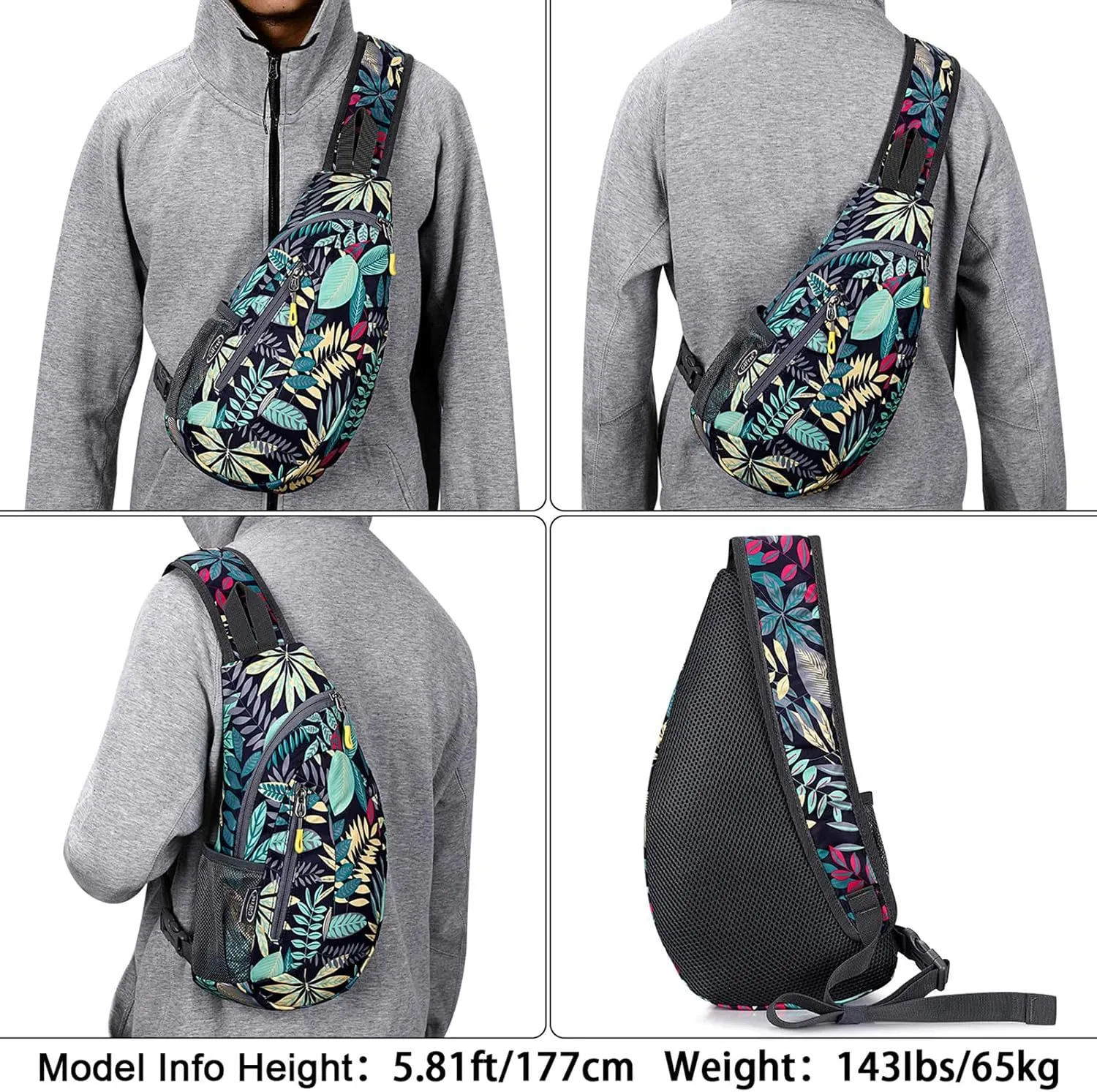 G4Free Sling Bags Men and Women Shoulder Backpack Small Crossbody Chest Sling Backpack (Blue Leaf)