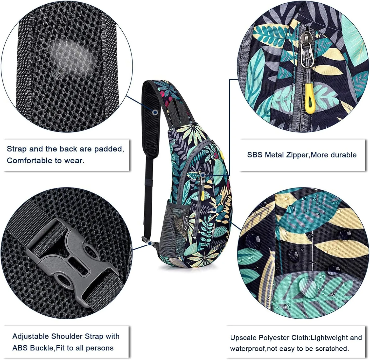 G4Free Sling Bags Men and Women Shoulder Backpack Small Crossbody Chest Sling Backpack (Blue Leaf)