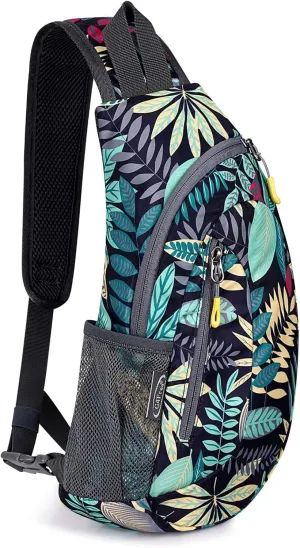 G4Free Sling Bags Men and Women Shoulder Backpack Small Crossbody Chest Sling Backpack (Blue Leaf)