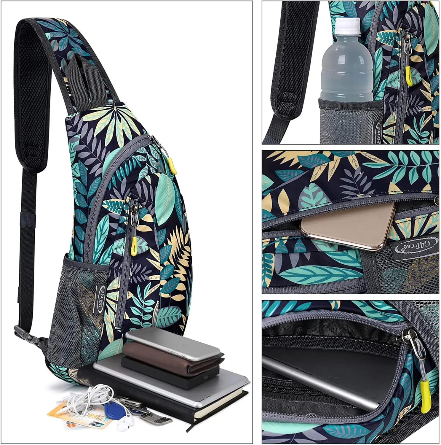 G4Free Sling Bags Men and Women Shoulder Backpack Small Crossbody Chest Sling Backpack (Blue Leaf)