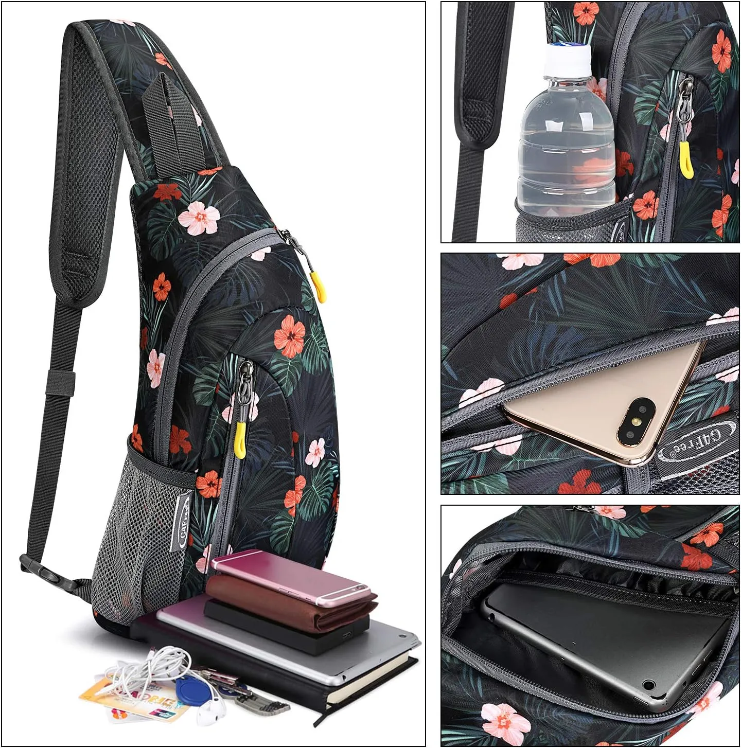 G4Free Sling Bags Men and Women Shoulder Backpack Small Crossbody Chest Sling Backpack (Flower Black)
