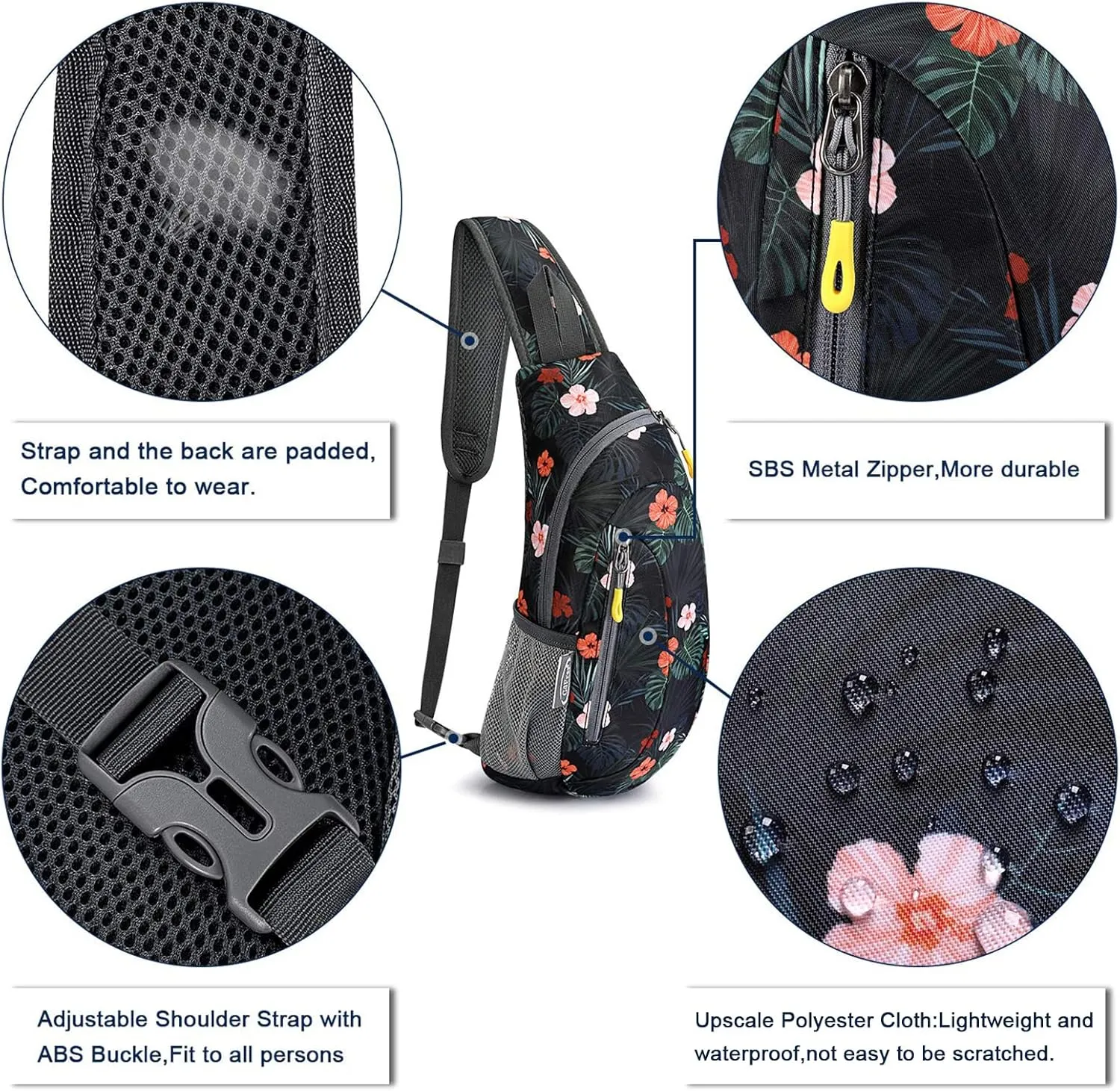 G4Free Sling Bags Men and Women Shoulder Backpack Small Crossbody Chest Sling Backpack (Flower Black)