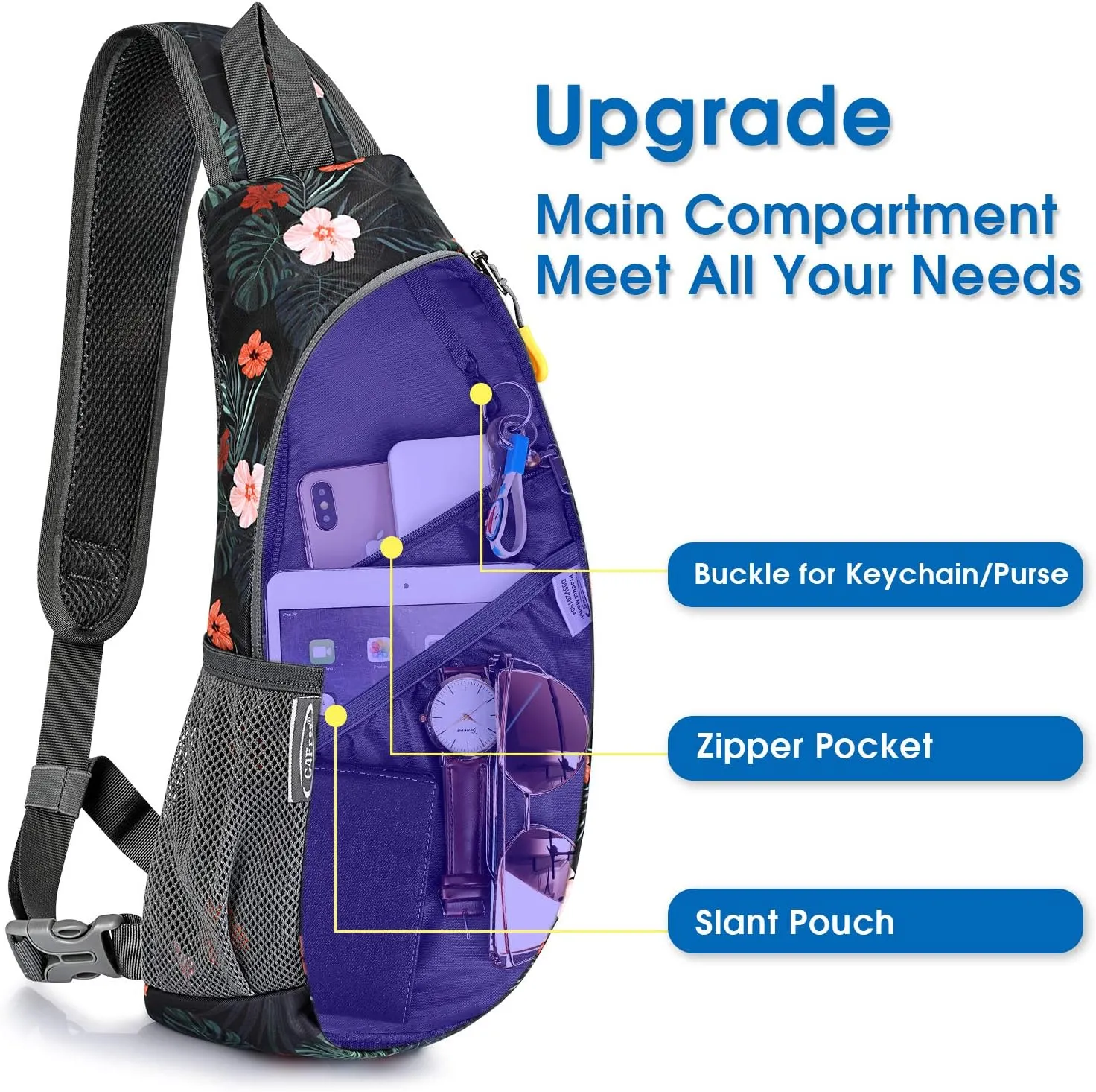 G4Free Sling Bags Men and Women Shoulder Backpack Small Crossbody Chest Sling Backpack (Flower Black)