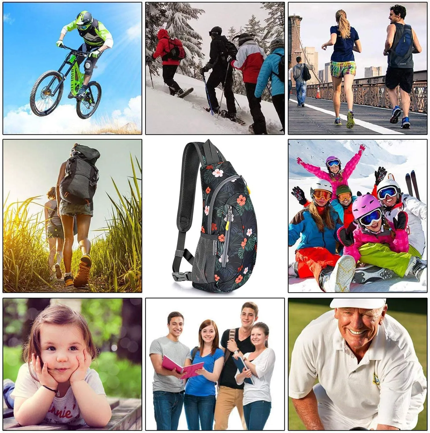 G4Free Sling Bags Men and Women Shoulder Backpack Small Crossbody Chest Sling Backpack (Flower Black)
