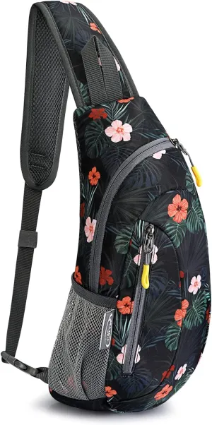 G4Free Sling Bags Men and Women Shoulder Backpack Small Crossbody Chest Sling Backpack (Flower Black)