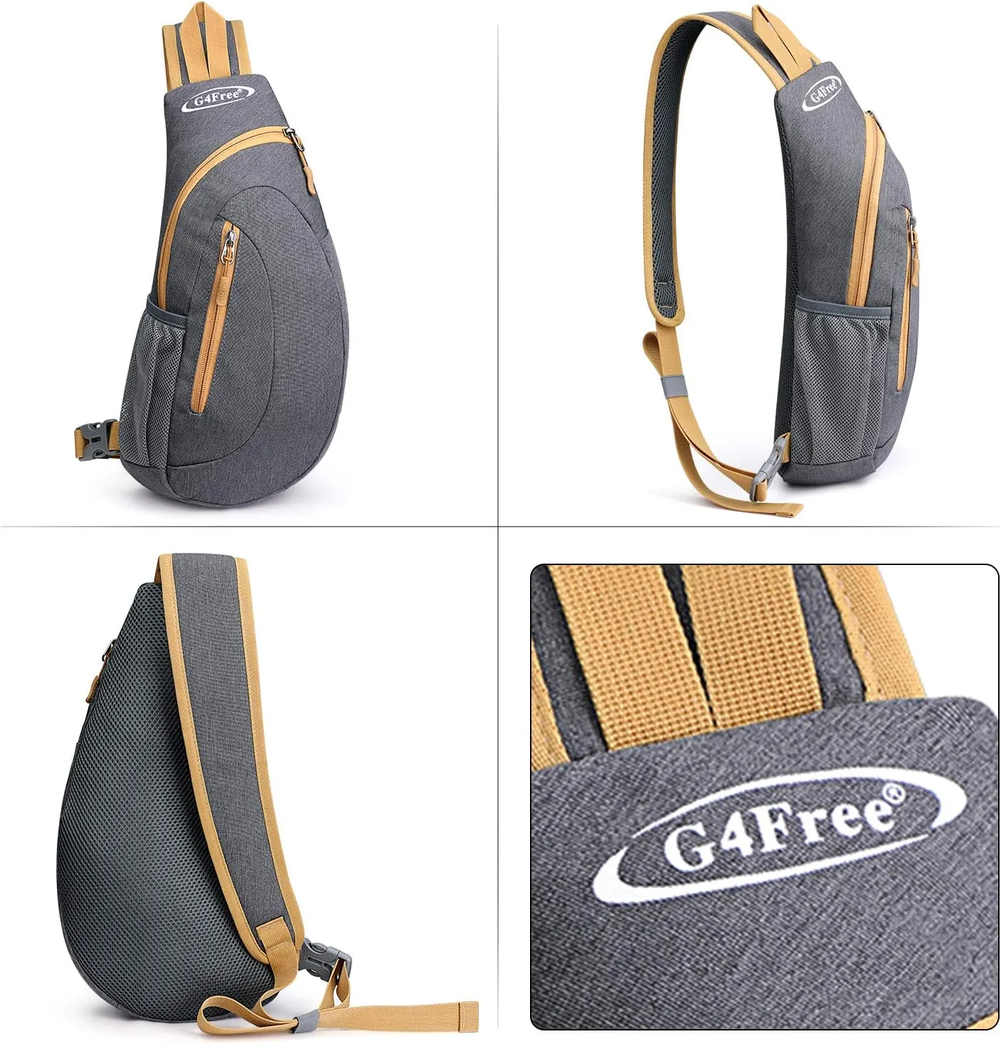 G4Free Sling Bags Men and Women Shoulder Backpack Small Crossbody Chest Sling Backpack (Grey Yellow)