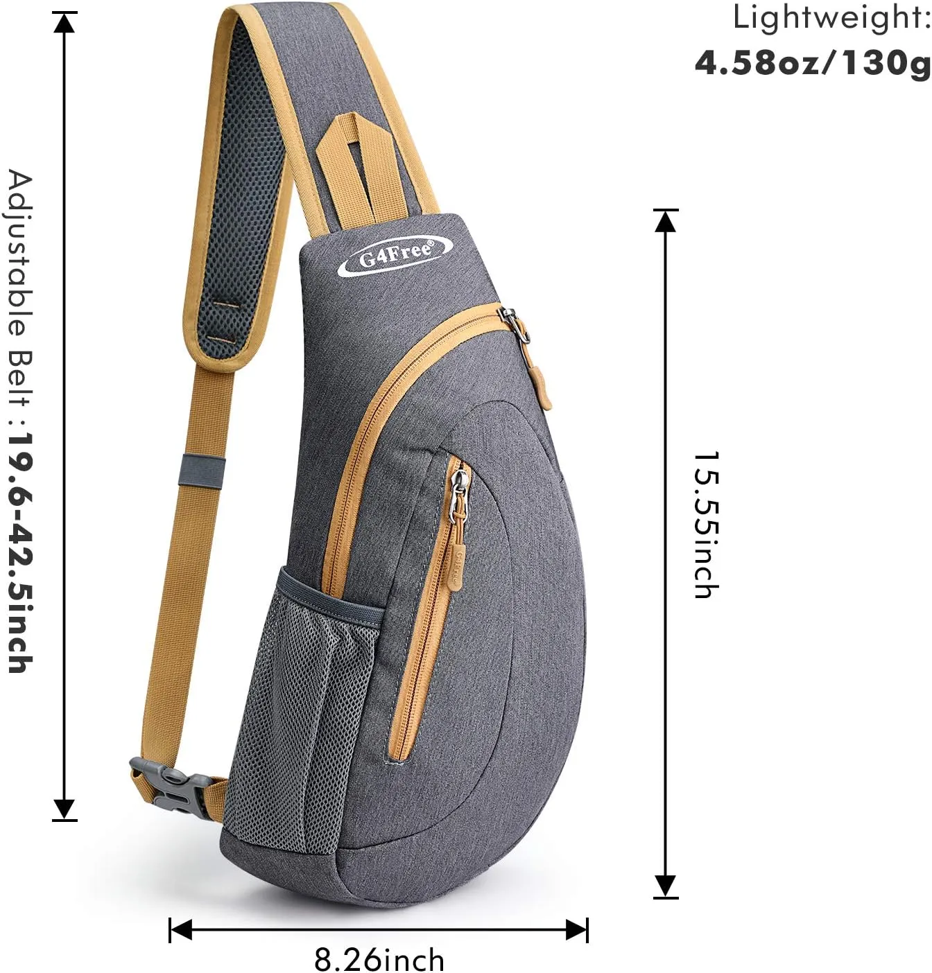 G4Free Sling Bags Men and Women Shoulder Backpack Small Crossbody Chest Sling Backpack (Grey Yellow)