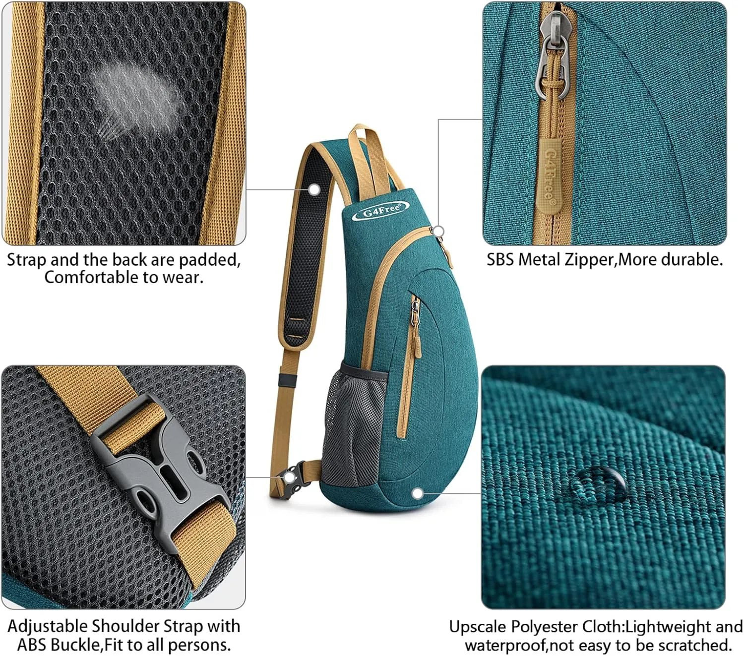 G4Free Sling Bags Men and Women Shoulder Backpack Small Crossbody Chest Sling Backpack (Teal Green)