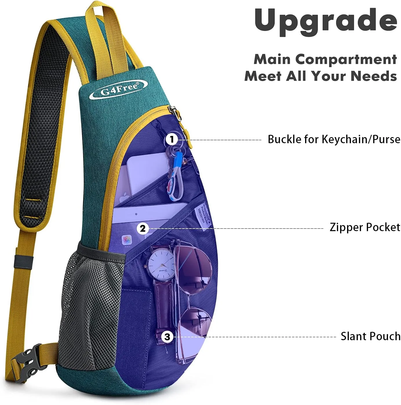 G4Free Sling Bags Men and Women Shoulder Backpack Small Crossbody Chest Sling Backpack (Teal Green)