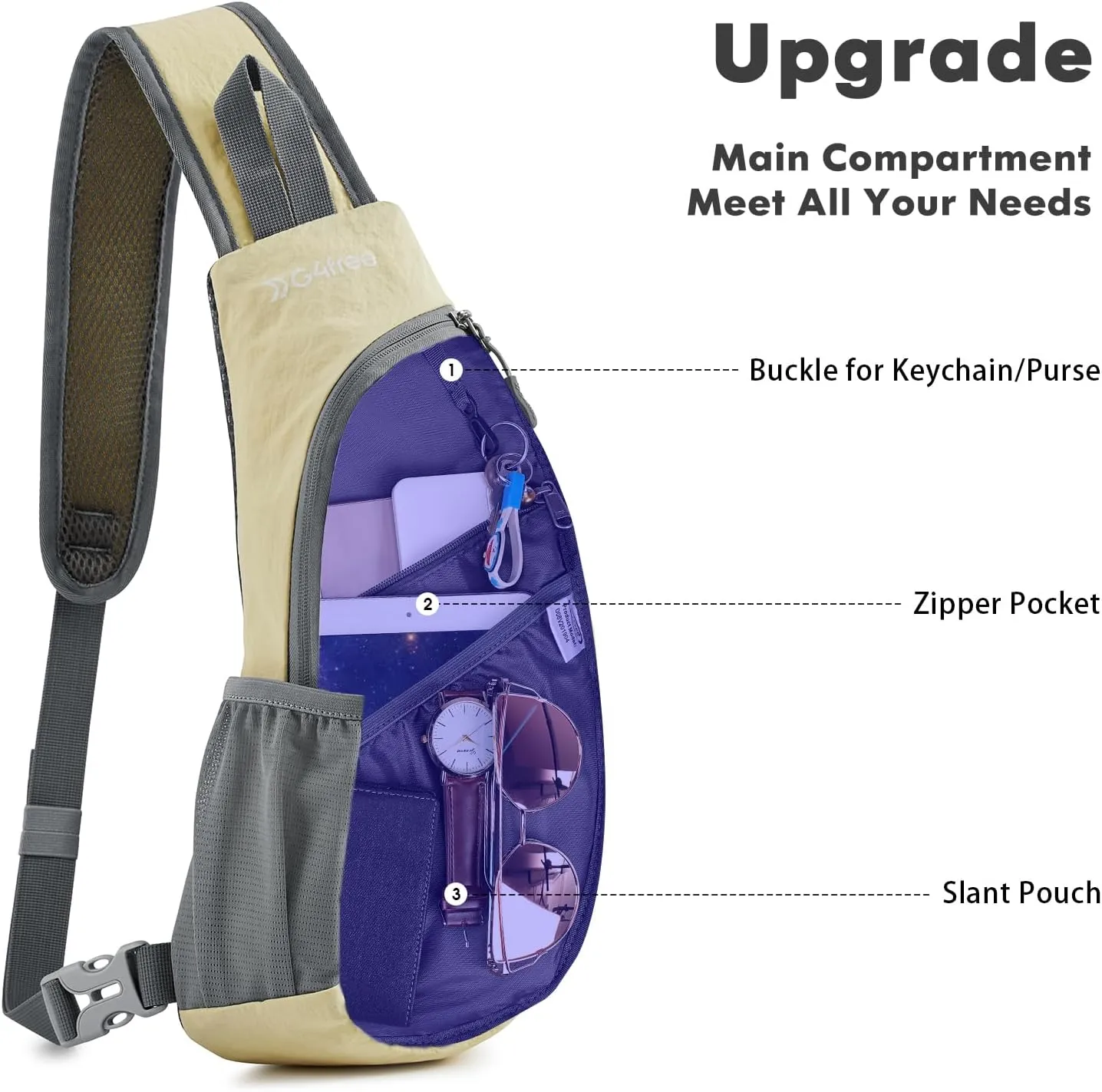 G4Free Sling Bags Men and Women Shoulder Backpack Small Crossbody Chest Sling Backpack (Yellow)
