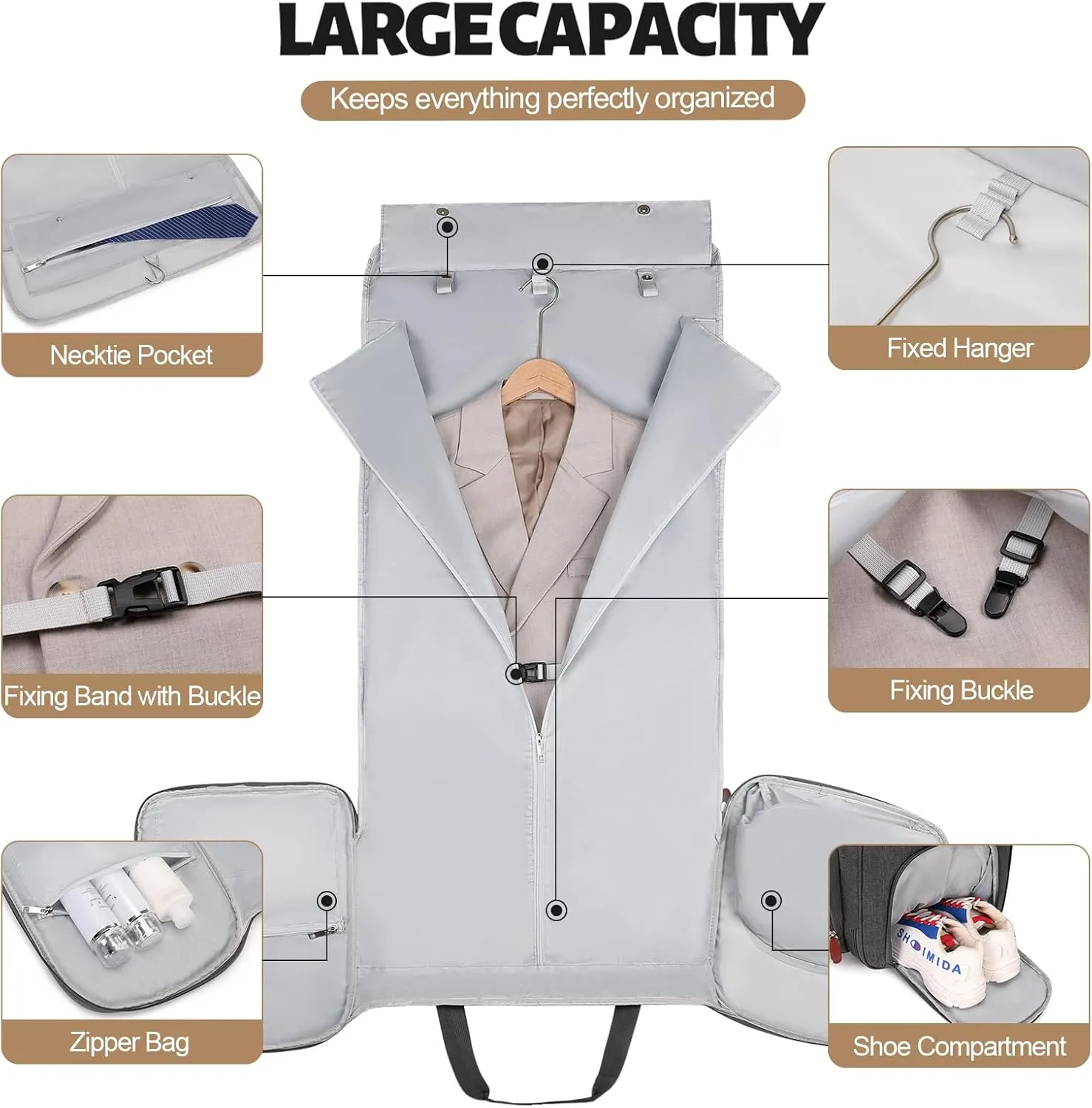 Garment Duffle Bags for Travel, Convertible Garment Bag for Men Women, Carry On Duffle Bag Backpack with Shoe Compartment & Toiletry Bag, 4 in 1 Hanging Suitcase Suit Travel Bags (Grey)