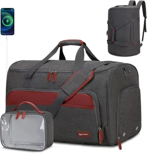 Garment Duffle Bags for Travel, Convertible Garment Bag for Men Women, Carry On Duffle Bag Backpack with Shoe Compartment & Toiletry Bag, 4 in 1 Hanging Suitcase Suit Travel Bags (Grey)