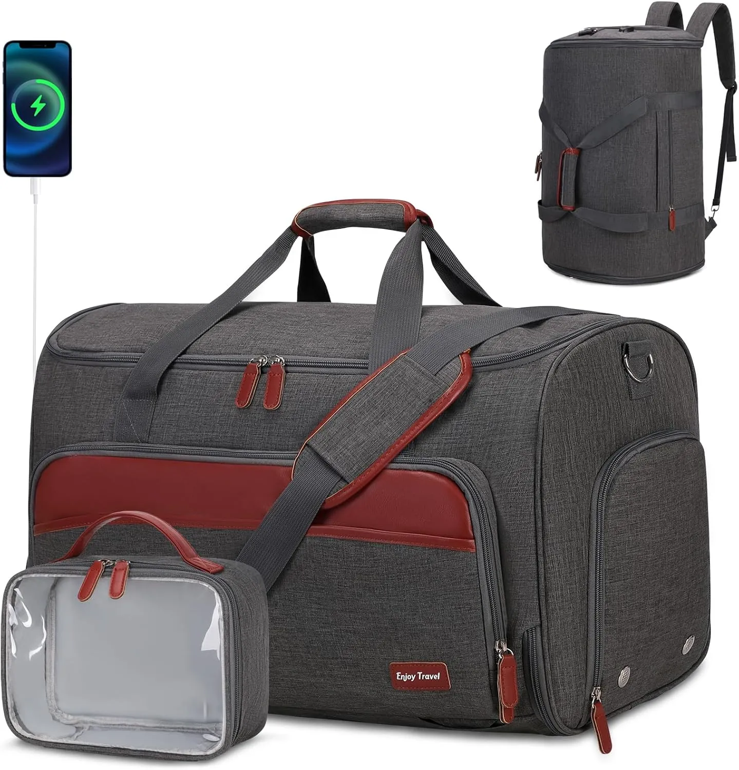 Garment Duffle Bags for Travel, Convertible Garment Bag for Men Women, Carry On Duffle Bag Backpack with Shoe Compartment & Toiletry Bag, 4 in 1 Hanging Suitcase Suit Travel Bags (Grey)
