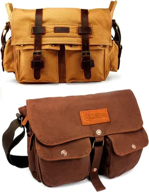 GEARONIC Men's Vintage Canvas Satchel School Military Shoulder Messenger Crossbody Bag