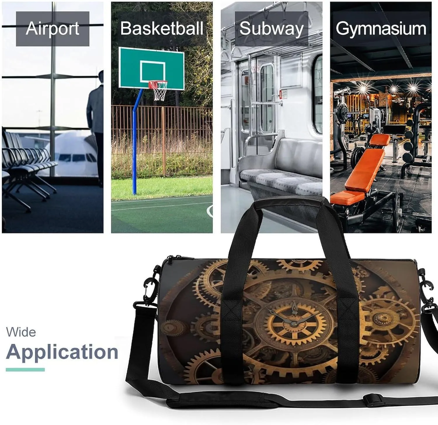 Gears Clock Bronze Century Gym Bag Small Travel Duffle Bag with Compartment Carry On Weekender Bag for Women Men
