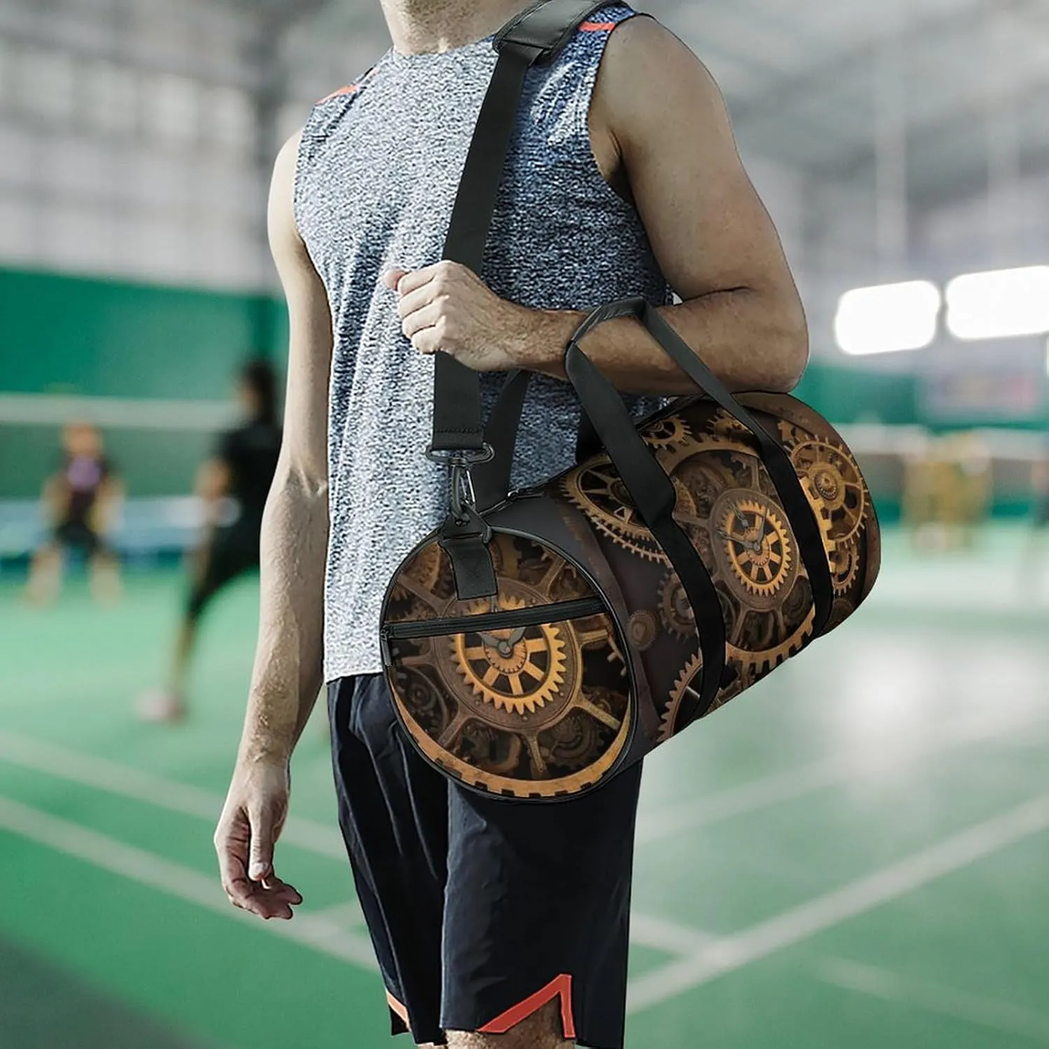 Gears Clock Bronze Century Gym Bag Small Travel Duffle Bag with Compartment Carry On Weekender Bag for Women Men