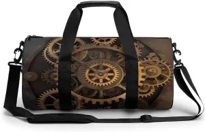 Gears Clock Bronze Century Gym Bag Small Travel Duffle Bag with Compartment Carry On Weekender Bag for Women Men