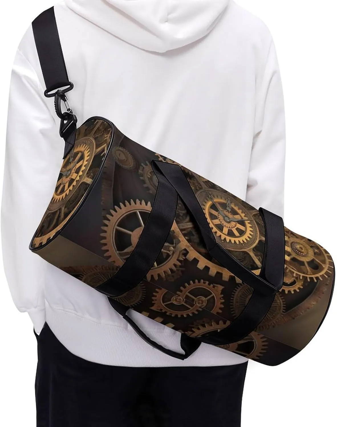 Gears Clock Bronze Century Gym Bag Small Travel Duffle Bag with Compartment Carry On Weekender Bag for Women Men