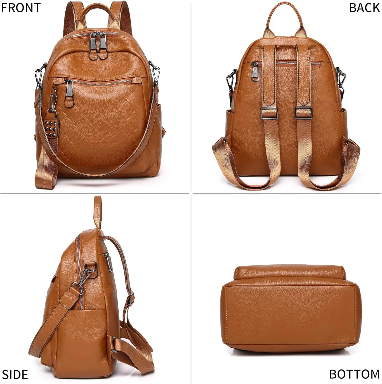 Genuine Leather Backpack Purse For Women Brown Quilted Real Soft Leather Convertible Shoulder Bag