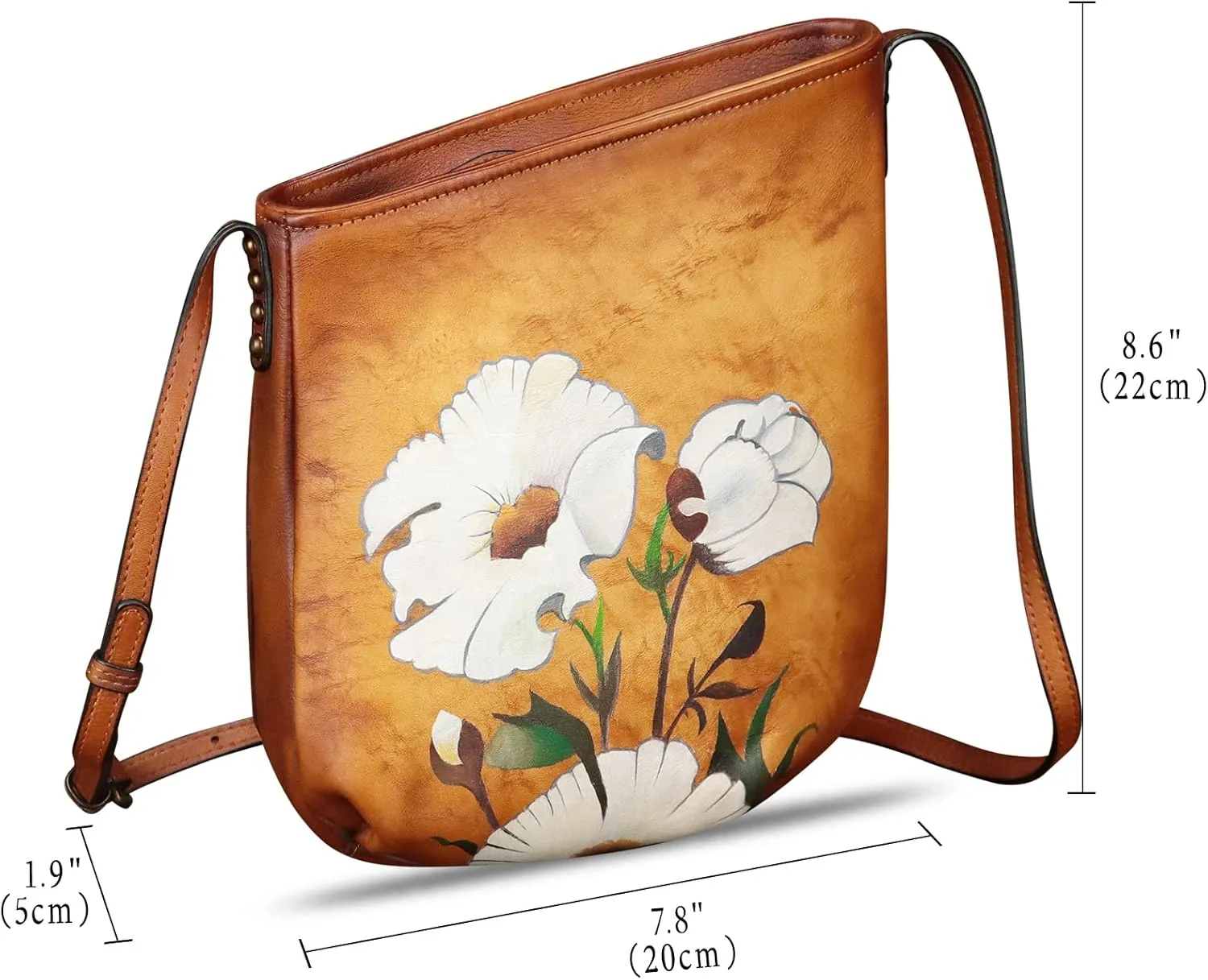 Genuine Leather Crossbody Bag for Women Hand Painted Leather Handmade Crossbody Satchel Purse Handbag
