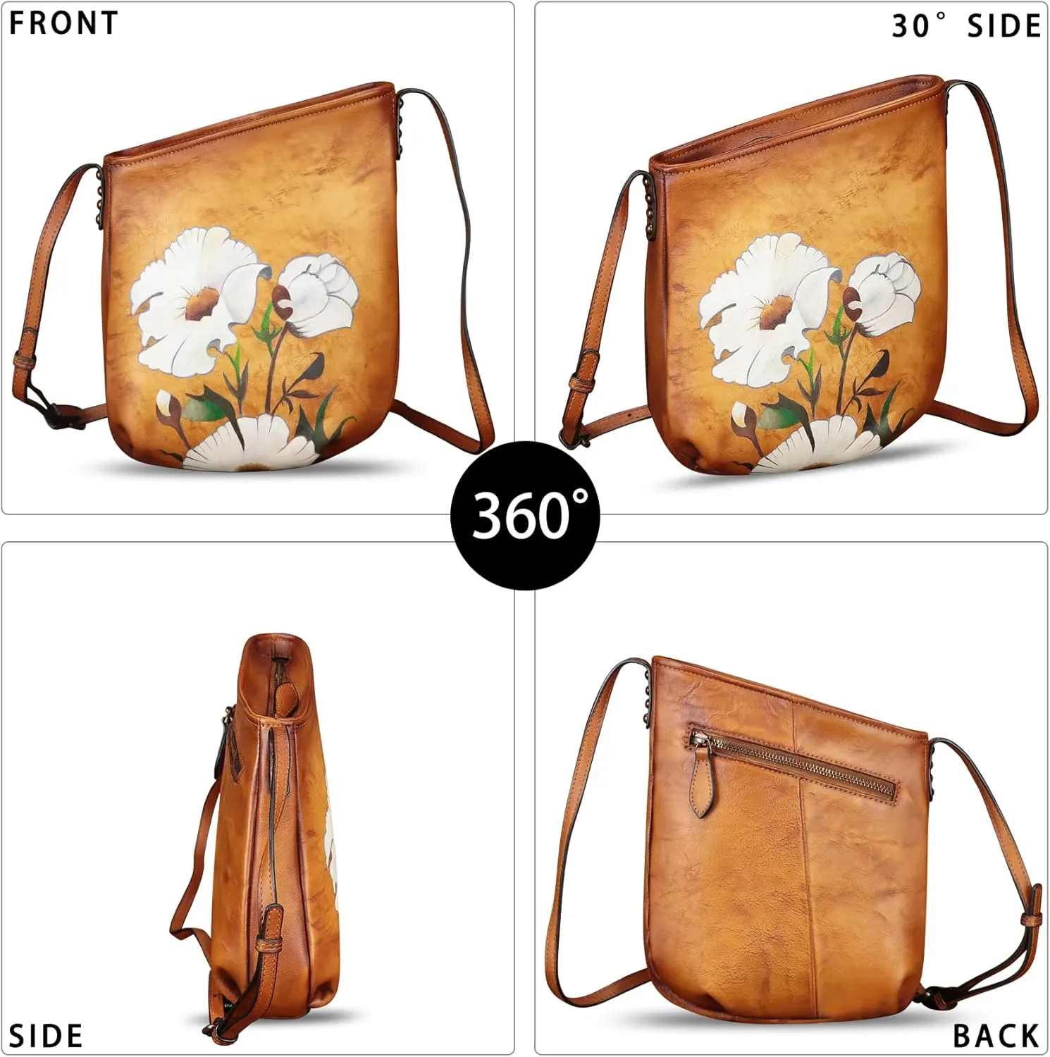 Genuine Leather Crossbody Bag for Women Hand Painted Leather Handmade Crossbody Satchel Purse Handbag