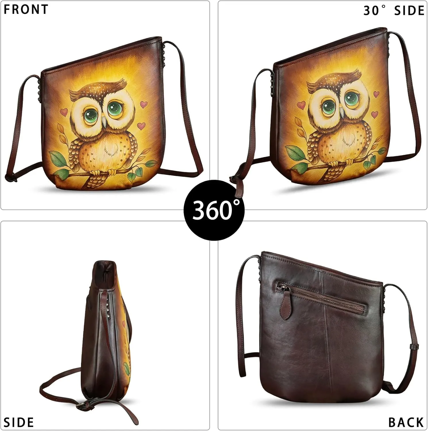 Genuine Leather Crossbody Bag for Women Hand Painted Leather Handmade Crossbody Satchel Purse Handbag