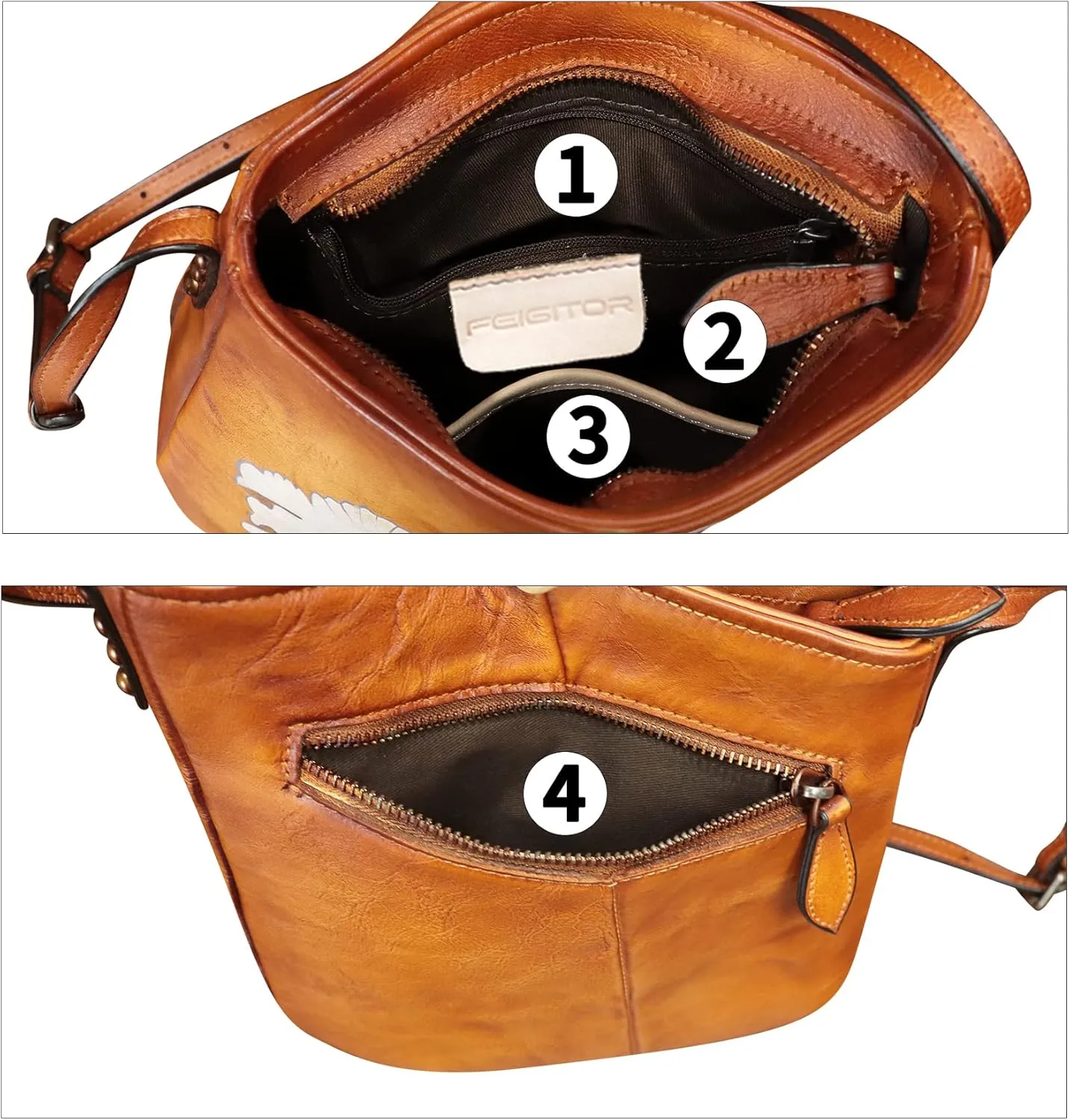 Genuine Leather Crossbody Bag for Women Hand Painted Leather Handmade Crossbody Satchel Purse Handbag