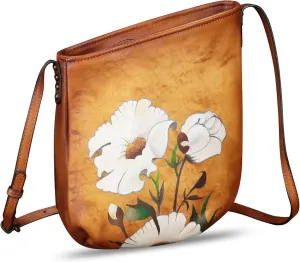Genuine Leather Crossbody Bag for Women Hand Painted Leather Handmade Crossbody Satchel Purse Handbag