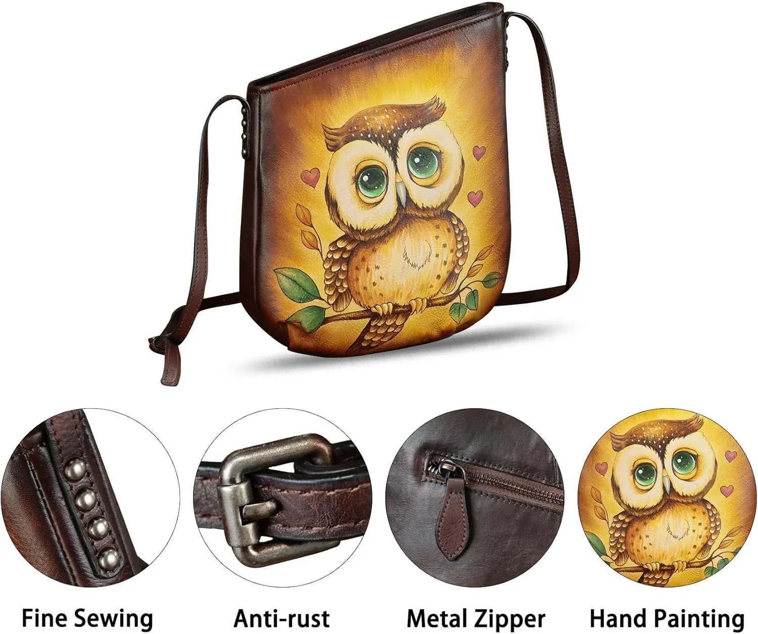 Genuine Leather Crossbody Bag for Women Hand Painted Leather Handmade Crossbody Satchel Purse Handbag