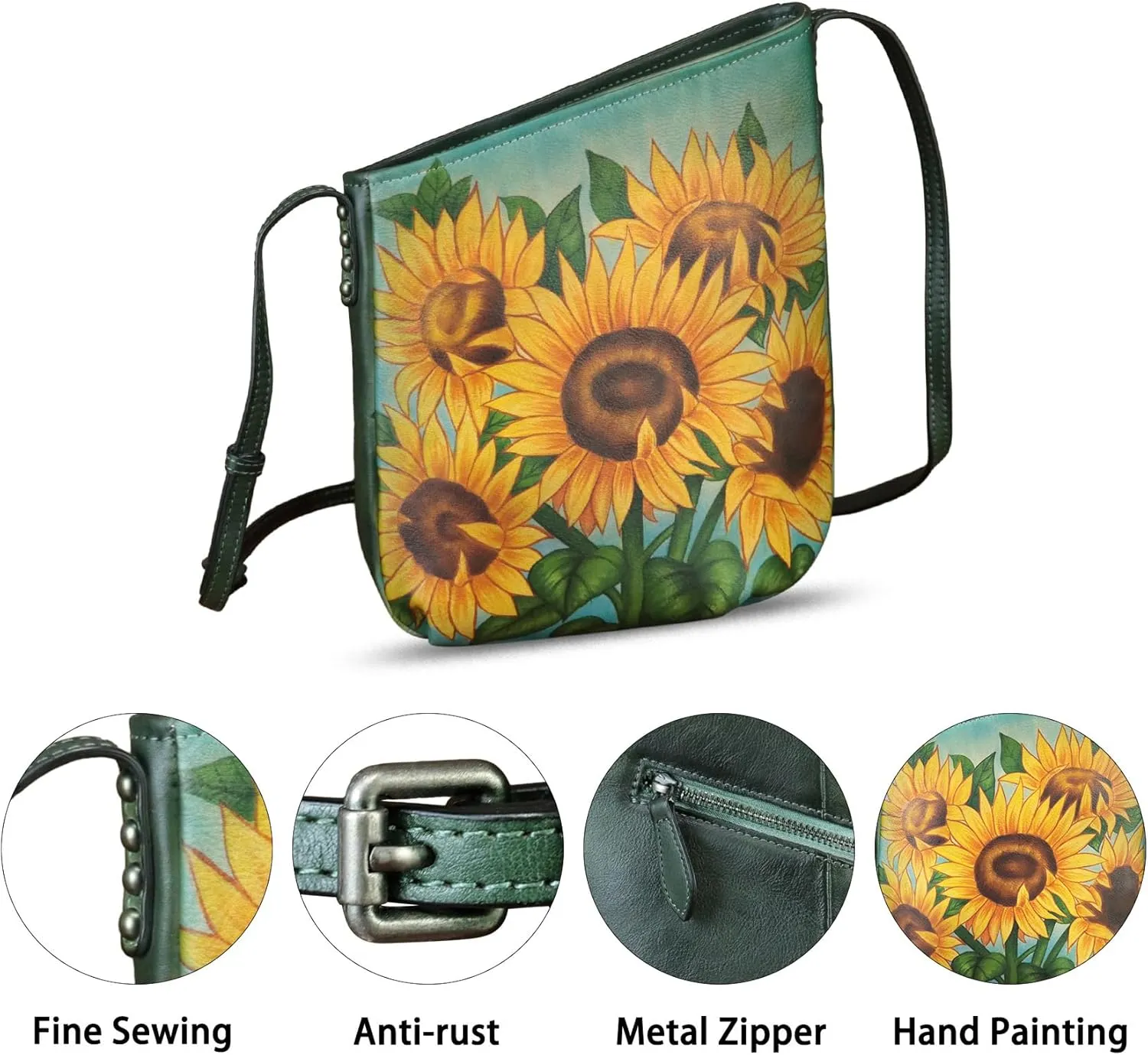 Genuine Leather Crossbody Bag for Women Hand Painted Leather Handmade Crossbody Satchel Purse Handbag