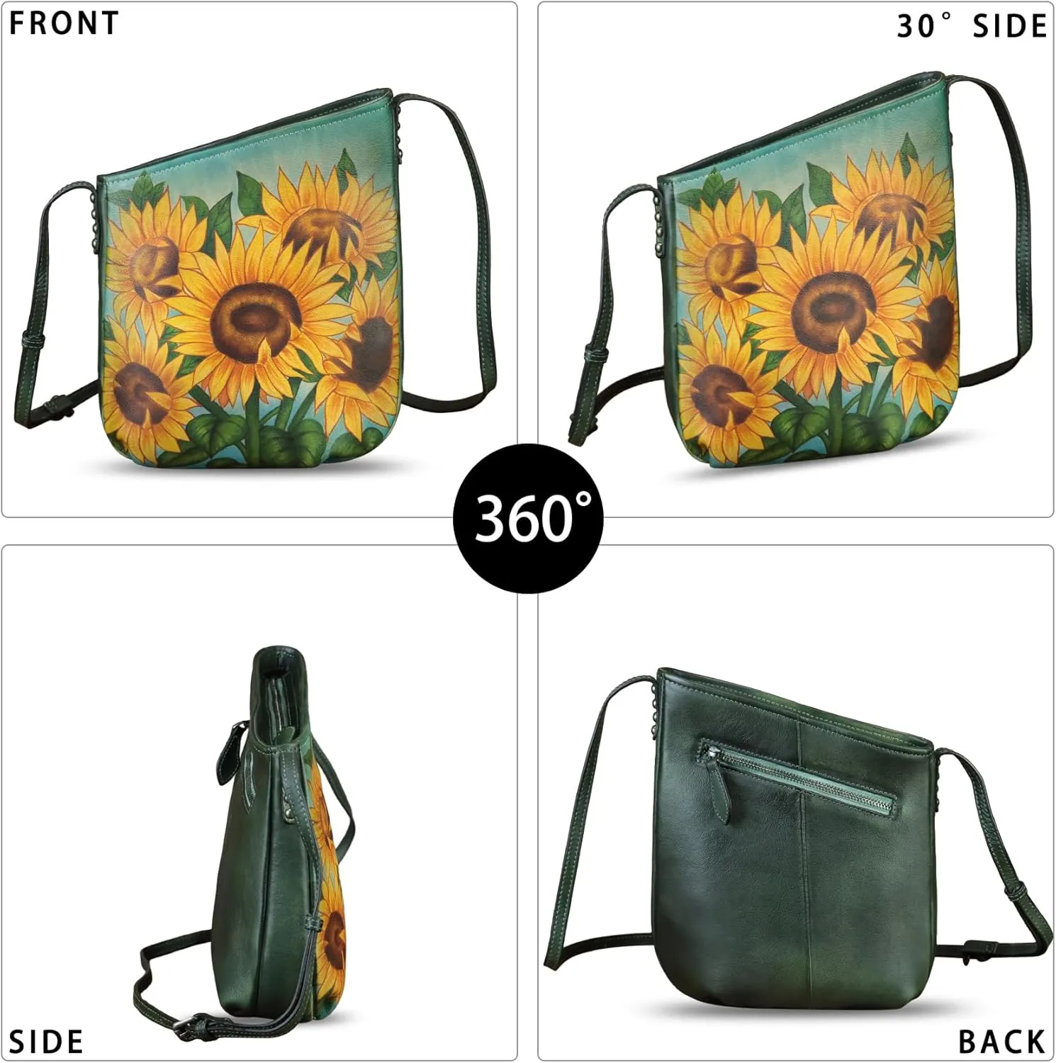 Genuine Leather Crossbody Bag for Women Hand Painted Leather Handmade Crossbody Satchel Purse Handbag