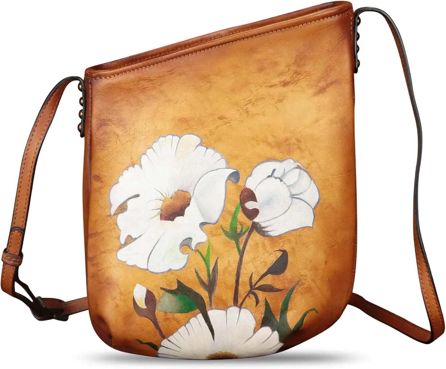 Genuine Leather Crossbody Bag for Women Hand Painted Leather Handmade Crossbody Satchel Purse Handbag