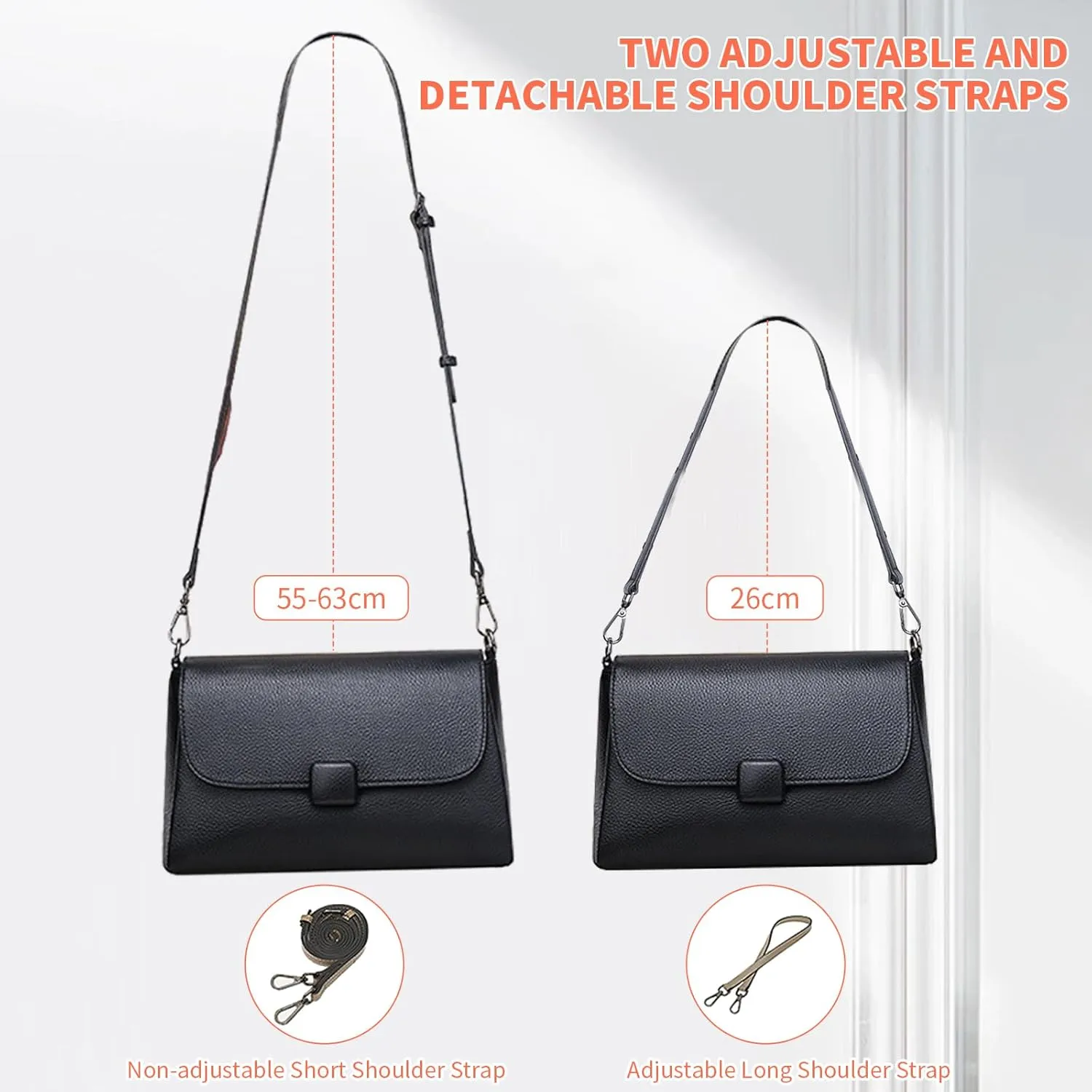 Genuine Leather Crossbody Bag for Women, Small Soft Cowhide Shoulder Purse, Magnetic Closure, Adjustable Strap